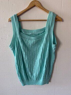 Crochet Knit Top | Icey Blue Boho Camisole | Medium